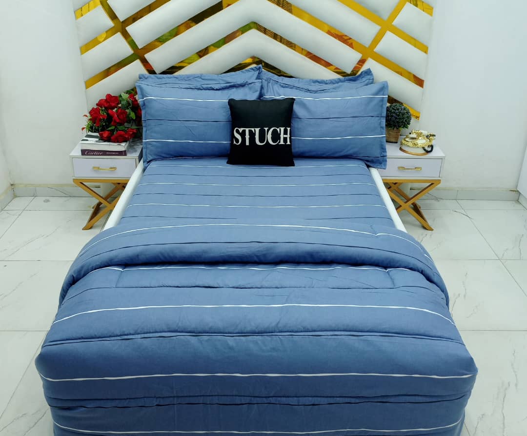 DENIM STRIPE  7/7 BEDSHEET WITH FOUR PILLOW CASES AND DUVET COVER (NO FIBER INSIDE)