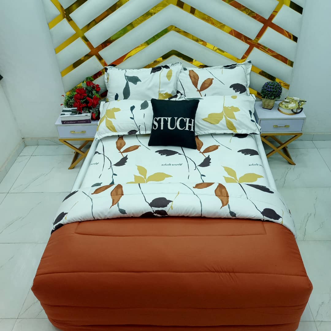 COMBINED CLAY BROWN WITH CHOCO LEAF 7/7 DUVET(WITH EXTRA LARGE BEDSHEET)
