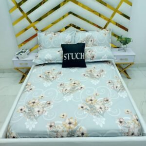 ASH PEACH FLOWER  7/7 BEDSHEET WITH FOUR PILLOW CASES AND DUVET COVER (NO FIBER INSIDE)