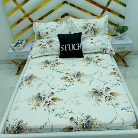 BROWN FERN  4/6 BEDSHEET WITH TWO PILLOWCASES