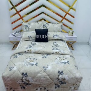 CREAM SNOW FLOWER 7/7 BEDSHEET WITH FOUR PILLOW CASES AND DUVET COVER (NO FIBER INSIDE)