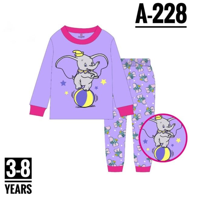 A-228 PURPLE ELEPHANT AGE 5 PYJAMAS