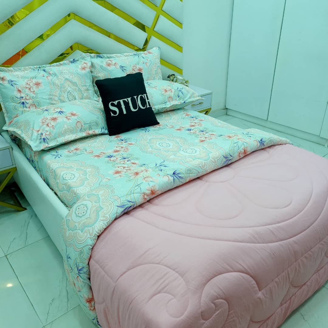 COMBINED PEACH WITH PURPLE PEACH FLOWER 7/7 DUVET SET