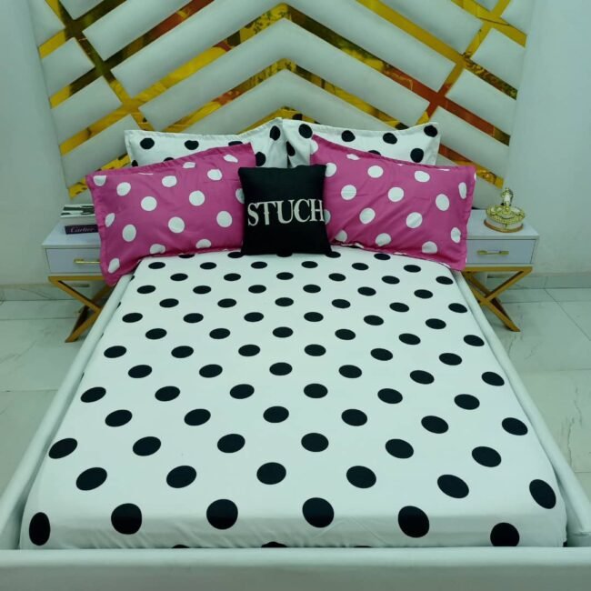 WHITE AND PINK POLKA EXTRALARGE BEDSHEET