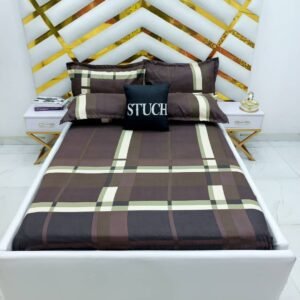 BROWN BOX LINES 4/6 BEDSHEET WITH TWO PILLOWCASES