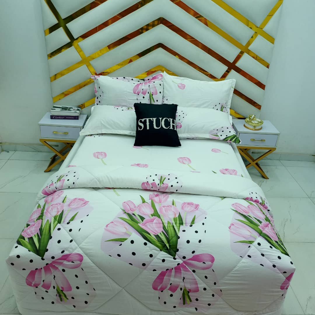 100% EGYPTIAN COTTON PINK TULIP 7/7 DUVET SET