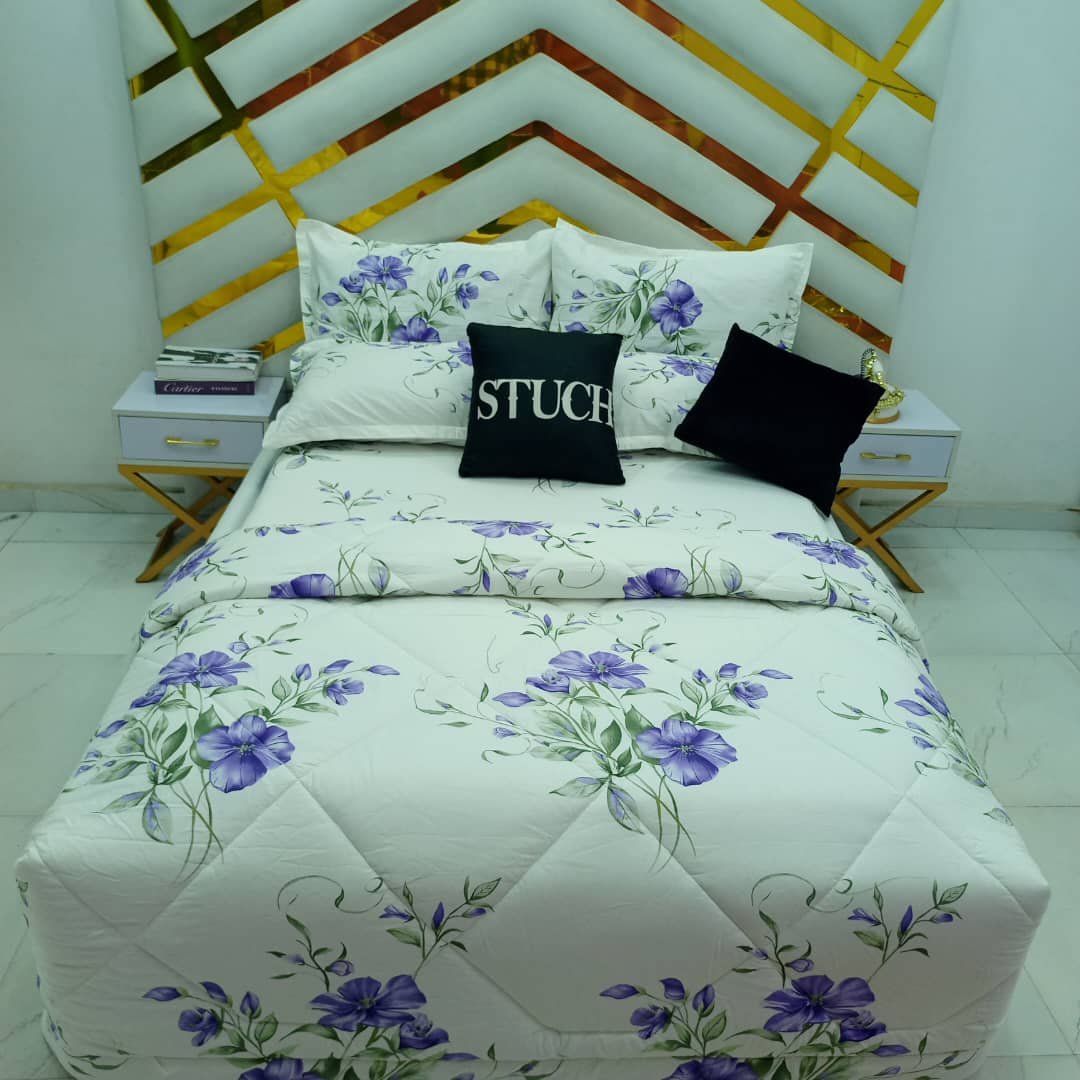 100% EGYPTIAN COTTON WHITE PURPLE LILY 7/7 DUVET SET