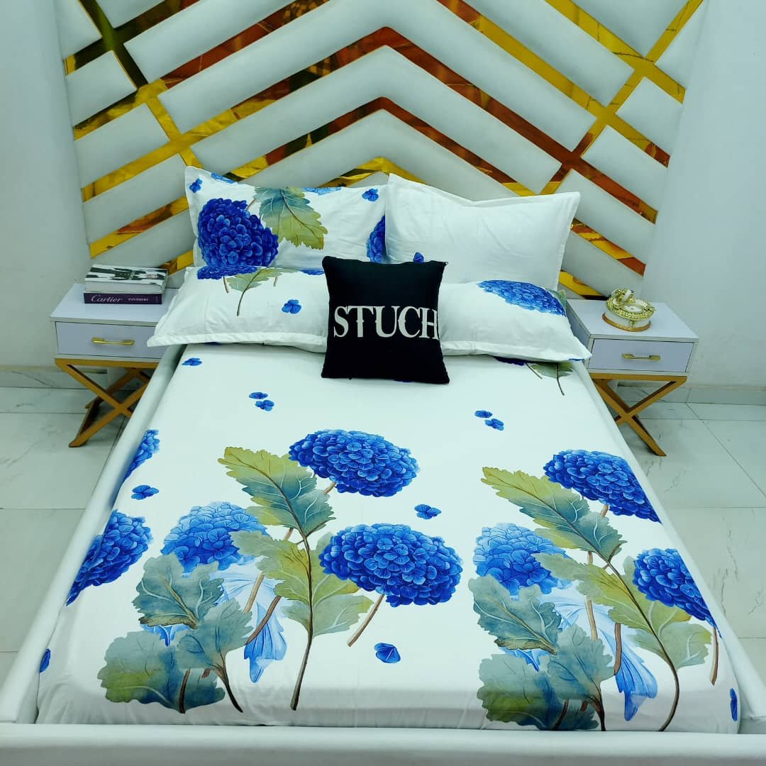 100% EGYPTIAN COTTON BLUE HYDRANGEA 7/7 BEDSHEET