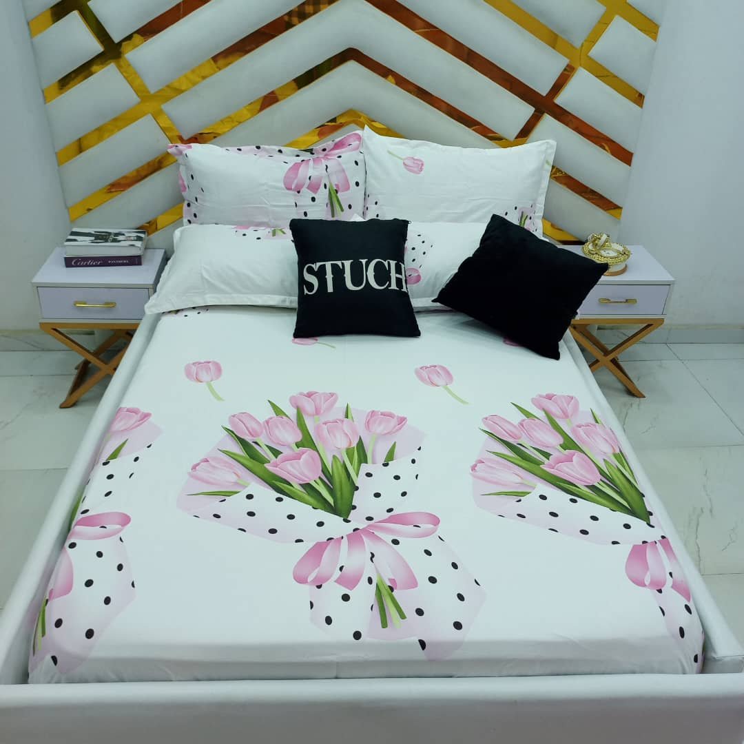 100% EGYPTIAN COTTON PINK TULIP 7/7 BEDSHEET