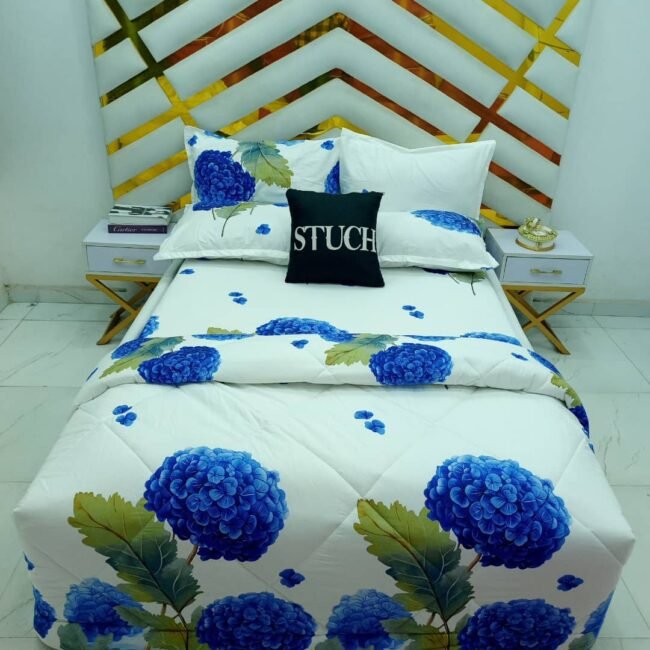 100% EGYPTIAN COTTON BLUE HYDRANGEA  7/7 DUVET SET