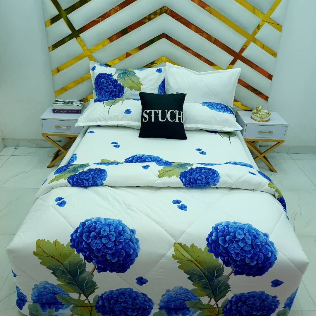 100% EGYPTIAN COTTON BLUE HYDRANGEA  7/7 DUVET SET