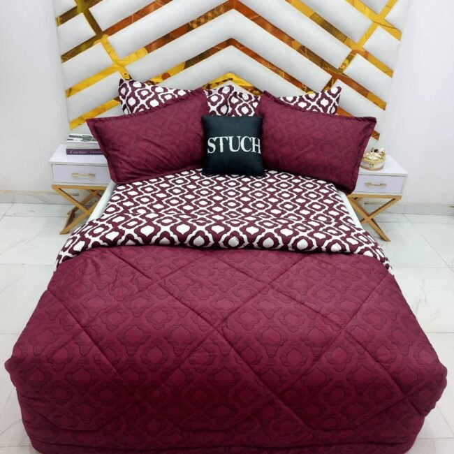 WINE DIAMOND COMBO (WHITE BEDSHEET) 7/7 DUVET SET