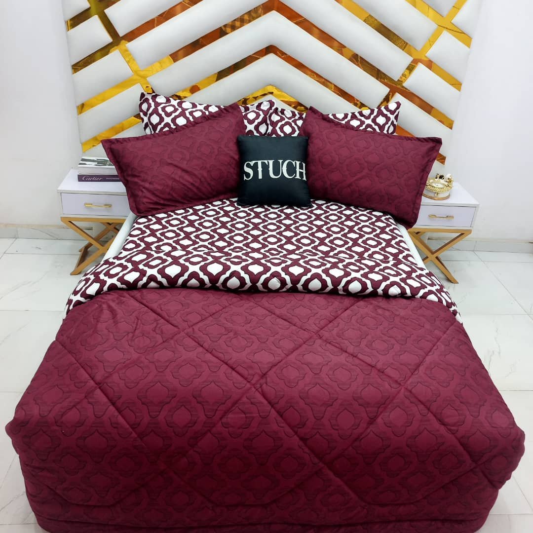 WINE DIAMOND COMBO (WHITE BEDSHEET) 7/7 DUVET SET