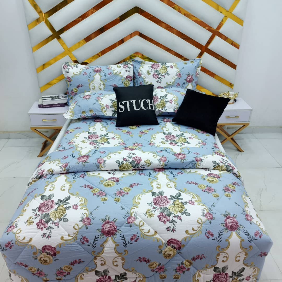 100% EGYPTIAN COTTON BLUE FLOWER FRAME  7/7 DUVET SET
