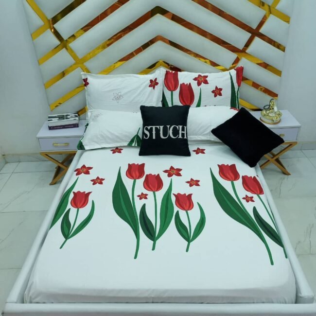 100% EGYPTIAN COTTON RED TULIP 7/7 BEDSHEET