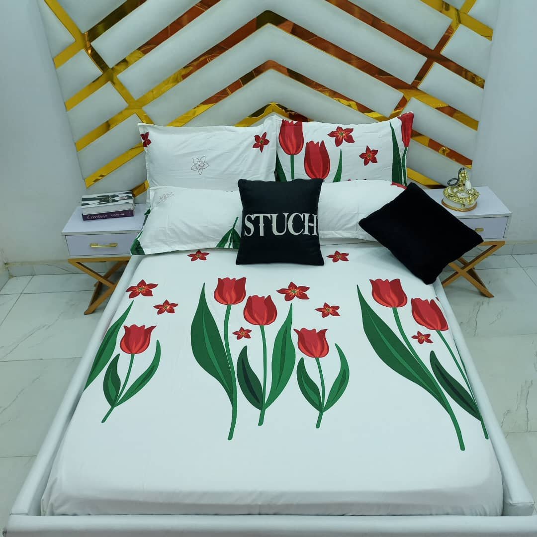 100% EGYPTIAN COTTON RED TULIP 7/7 BEDSHEET