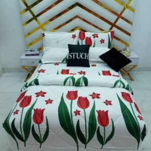 100% EGYPTIAN COTTON RED TULIP 7/7 DUVET SET