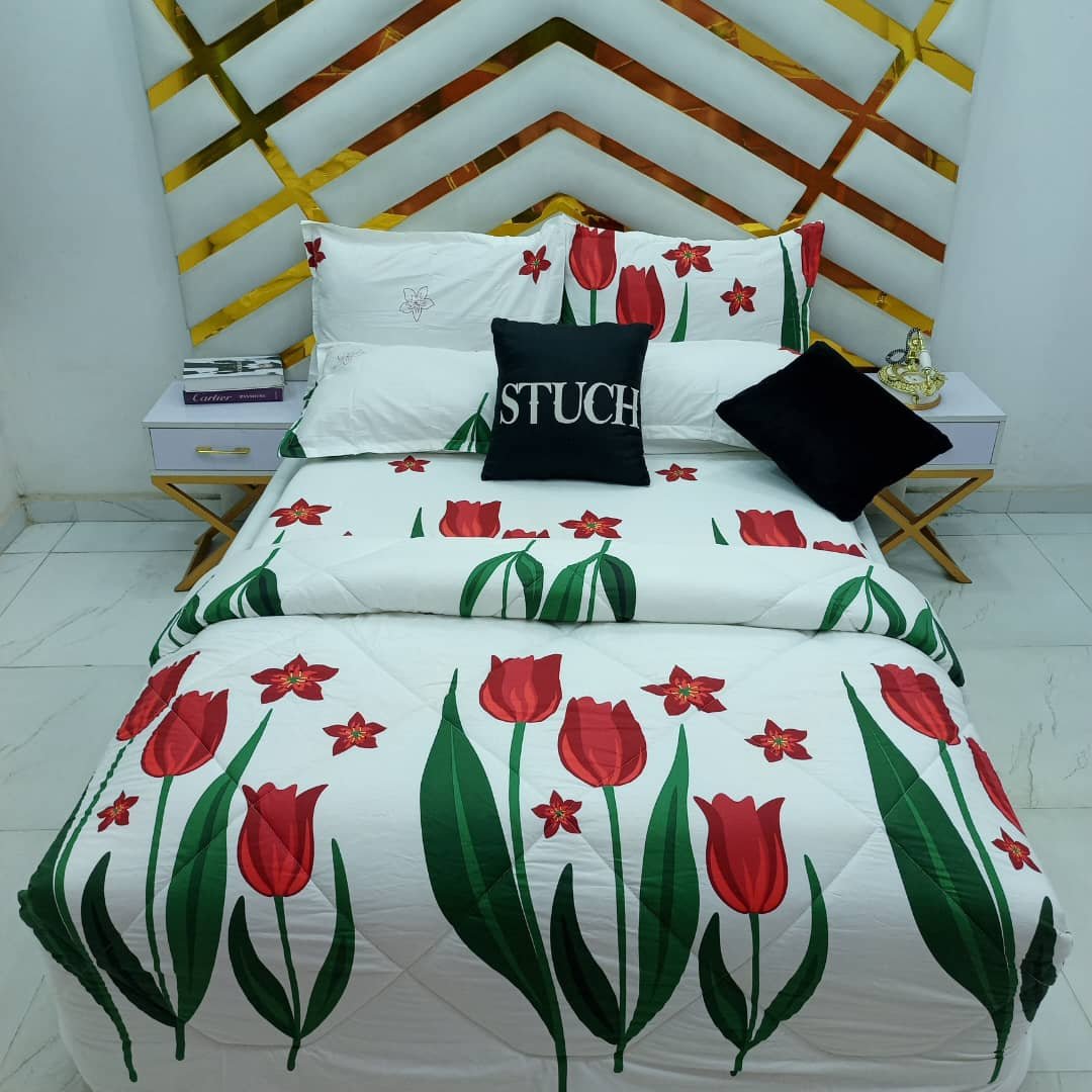 100% EGYPTIAN COTTON RED TULIP 7/7 DUVET SET