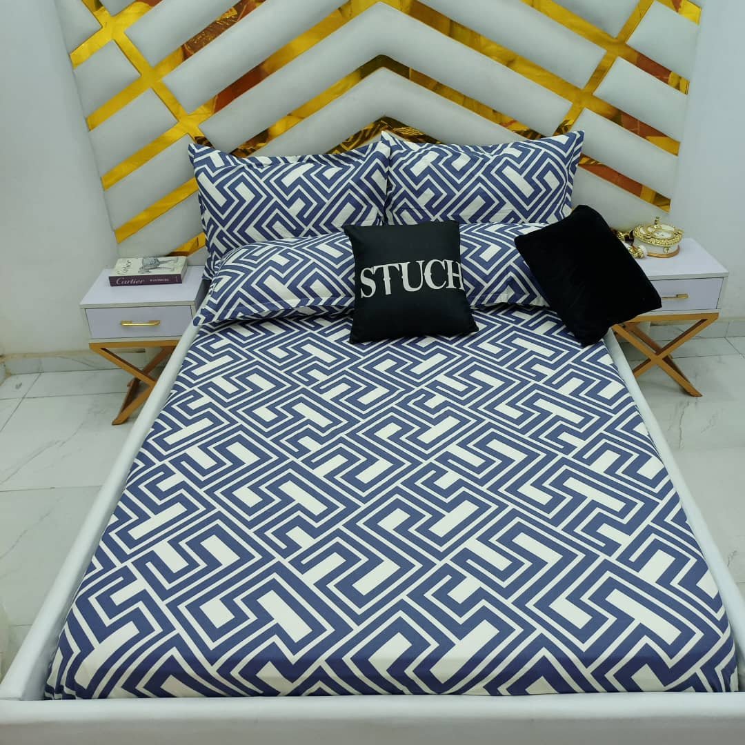 100% EGYPTIAN COTTON NAVY MAZE 7/7 BEDSHEET