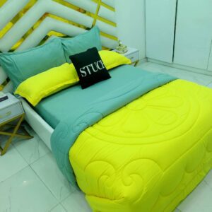 PLAIN MIXED FERN GREEN  AND YELLOW 7/7 DUVET SET