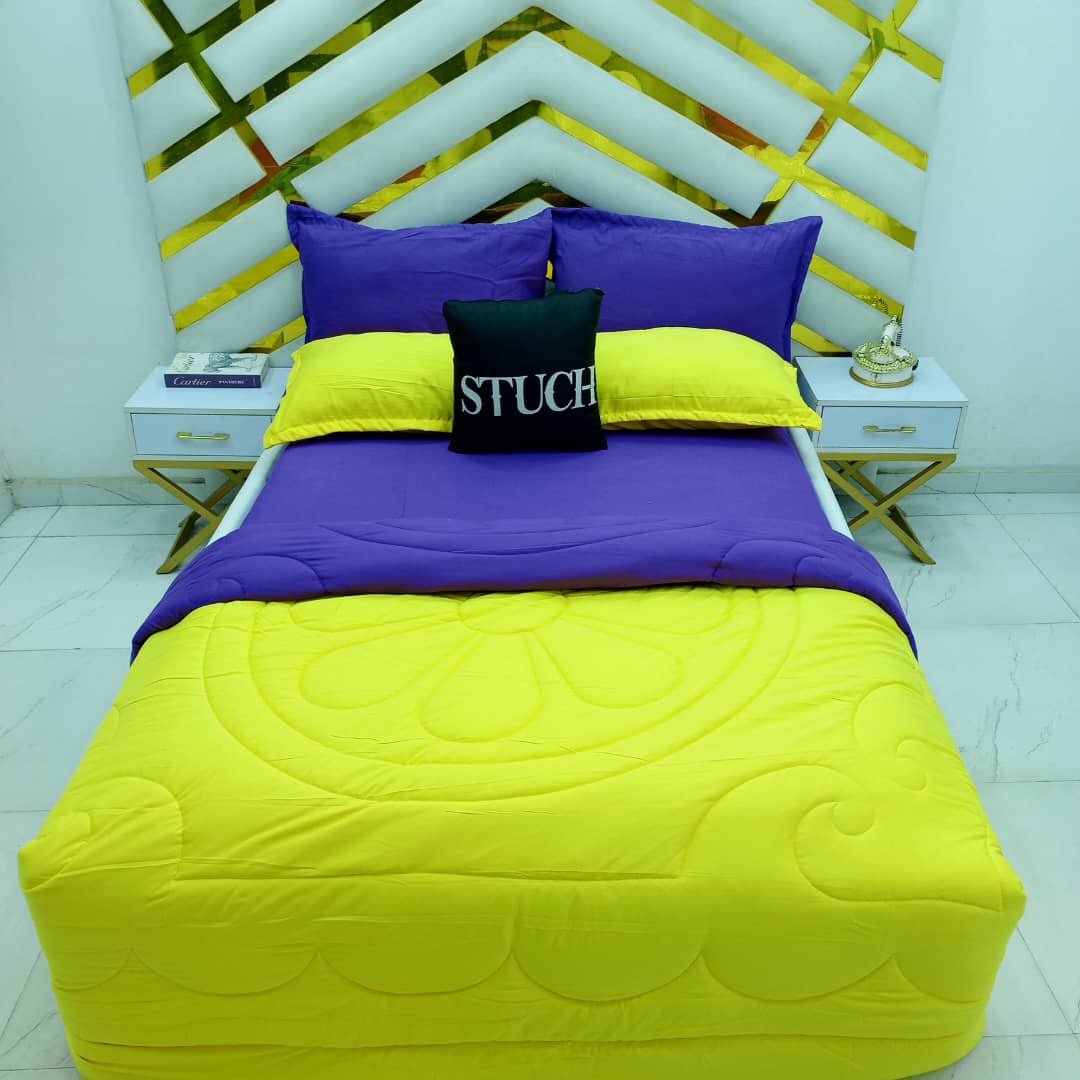 PLAIN MIXED PURPLE  AND YELLOW 7/7 DUVET SET