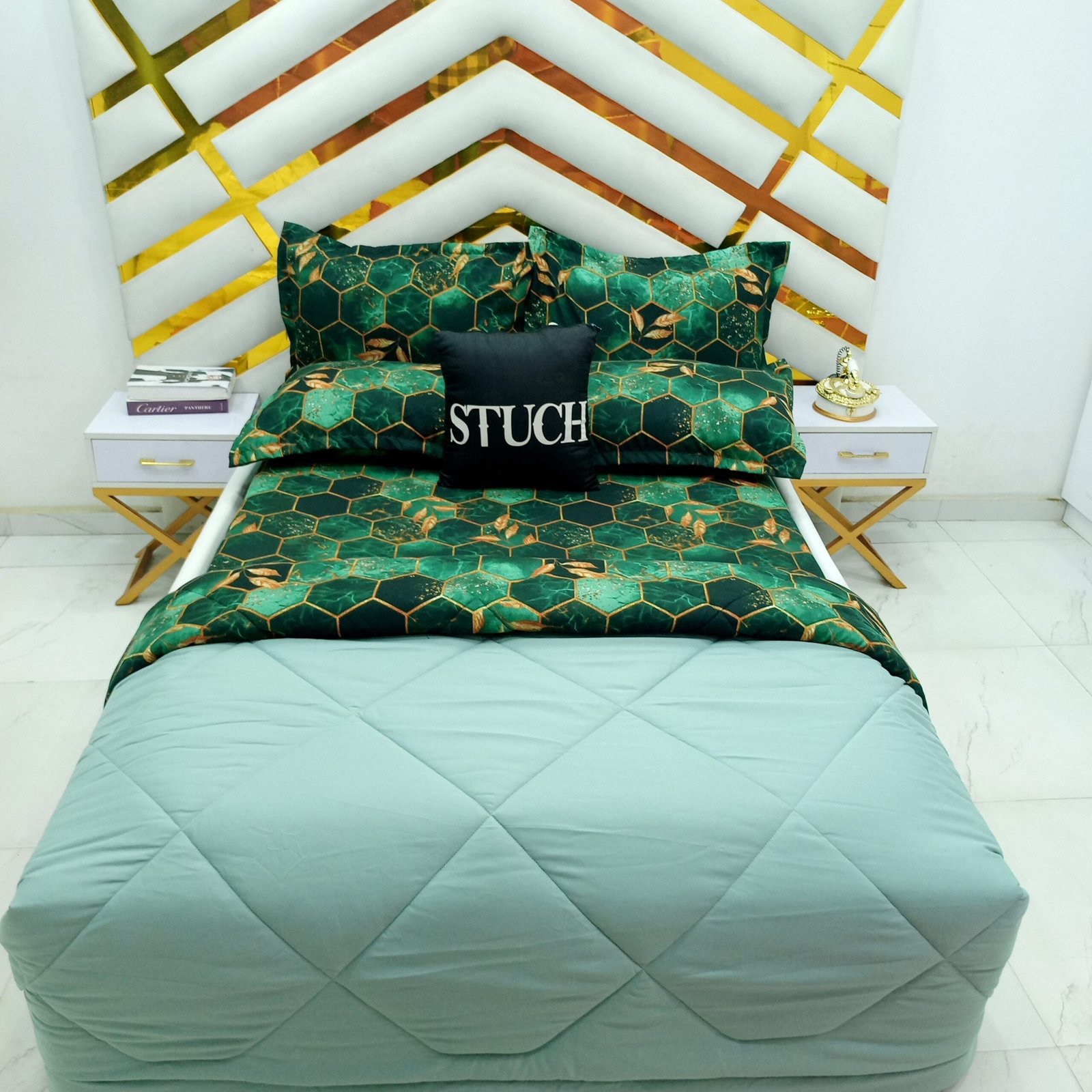 COMBINED FERN GREEN WITH GREEN ANGEL 7/7 DUVET SET