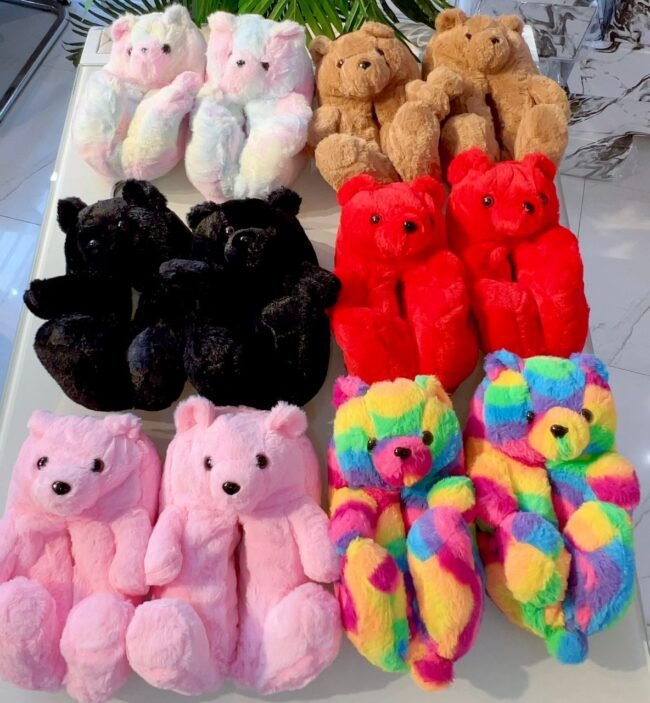 RED TEDDY UNISEX FLUFFY SLIPPERS (FREE SIZE FITS UPTO SIZE 44) - Image 2