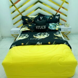 COMBINED YELLOW WITH BLACK LOTUS FLOWER 7/7 DUVET SET