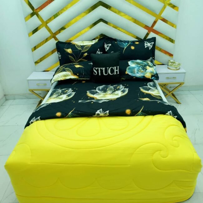 COMBINED YELLOW WITH BLACK LOTUS FLOWER 7/7 DUVET SET