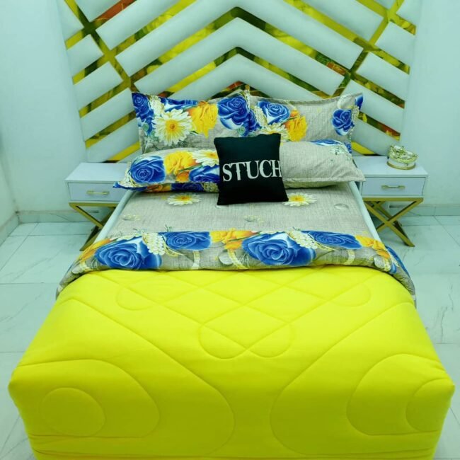 COMBINED YELLOW WITH BROWN PURPLE FLOWER 7/7 DUVET SET