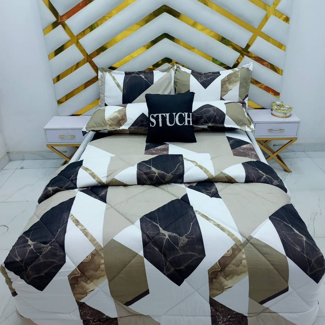 BROWN MARBLE  7/7 BEDSHEET WITH FOUR PILLOW CASES AND DUVET COVER (NO FIBER INSIDE) IN PRODUCTION