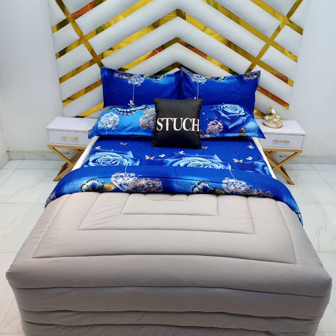 COMBINED ASH WITH BLUE 3D ROSE 7/7 DUVET SET