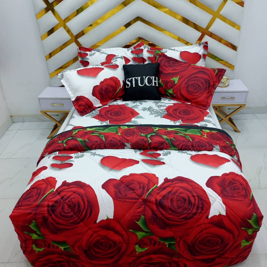 RED 3D ROSE 4/6 DUVET SET (WITH TWO PILLOWCASE)-IN PRODUCTION