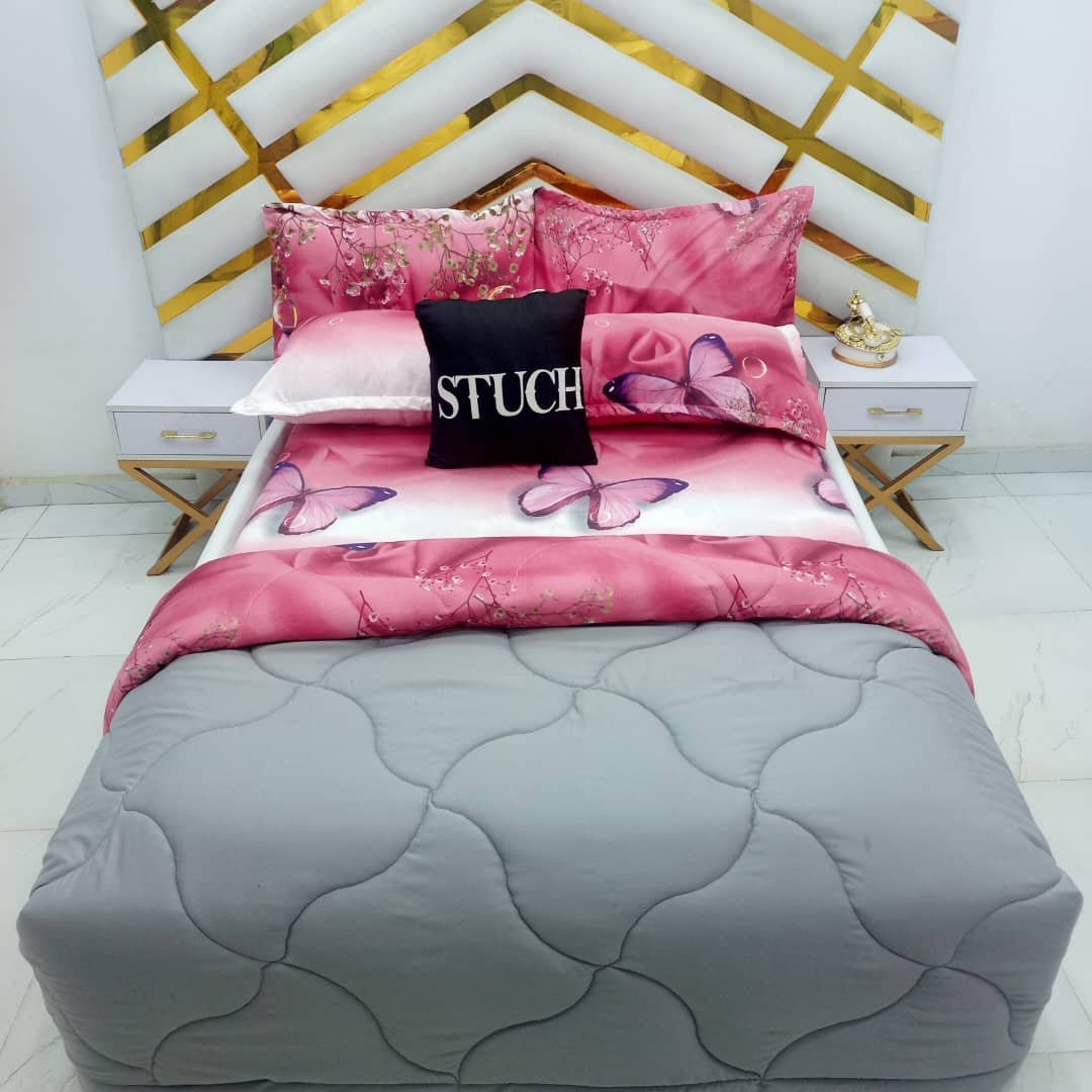 COMBINED ASH WITH PINK BUTTERFLY  7/7 DUVET SET