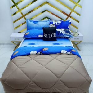 COMBINED BROWN WITH BLUE LOTUS 7/7 DUVET SET