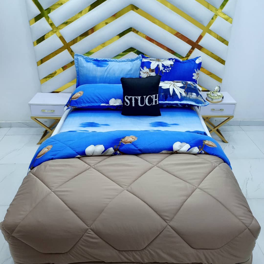 COMBINED BROWN WITH BLUE LOTUS 7/7 DUVET SET