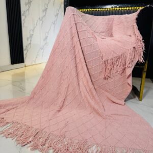 PEACH WOVEN THROW BLANKET FOR COUCH (SIZE 130*230CM)