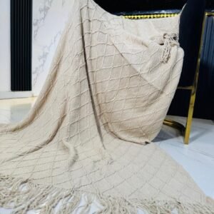 BEIGE WOVEN THROW BLANKET FOR COUCH (SIZE 130*230CM)