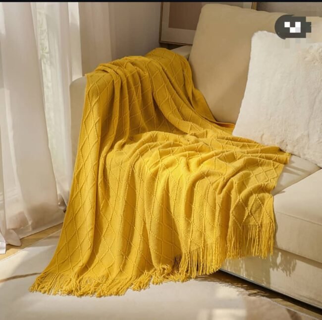 YELLOW WOVEN THROW BLANKET FOR COUCH (SIZE 130*230CM) - Image 3