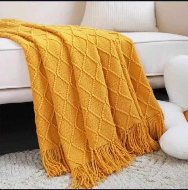YELLOW WOVEN THROW BLANKET FOR COUCH (SIZE 130*230CM) - Image 2