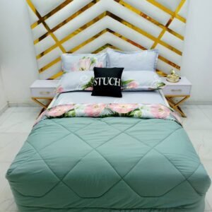 COMBINED GREEN WITH PEACH MAGIC FLOWER 7/7 DUVET SET
