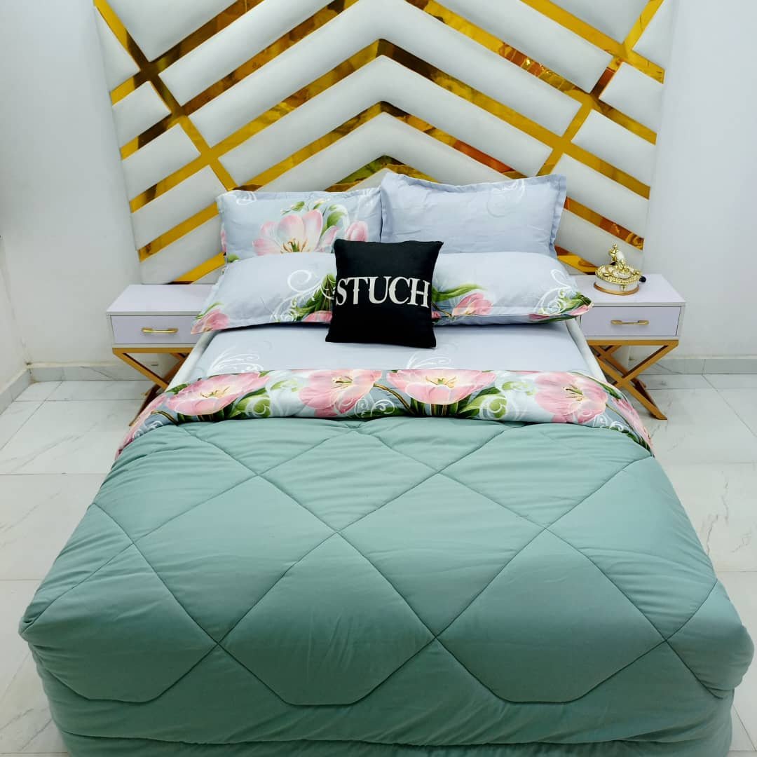 COMBINED GREEN WITH PEACH MAGIC FLOWER 7/7 DUVET SET