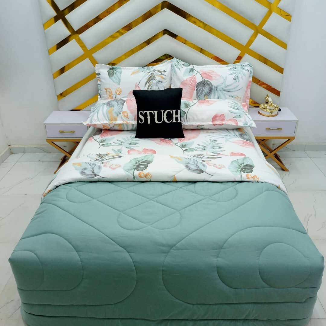 COMBINED GREEN WITH GREEN PEACH PALM 7/7 DUVET SET