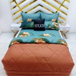 COMBINED CLAYBROWN WITH GREEN TULIP 7/7 DUVET SET