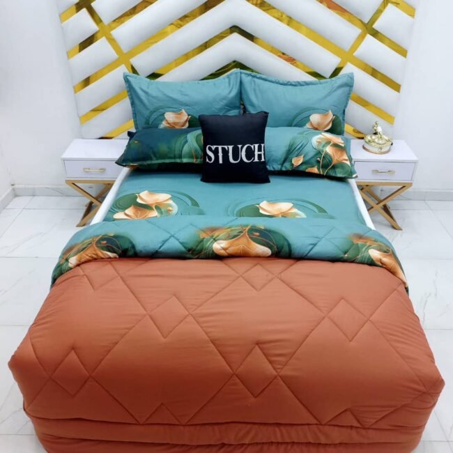 COMBINED CLAYBROWN WITH GREEN TULIP 7/7 DUVET SET