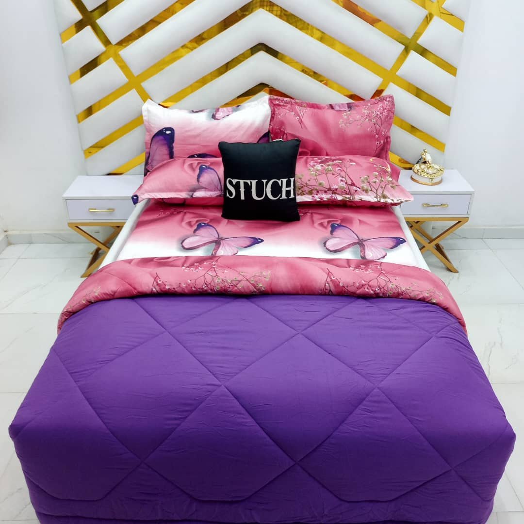 COMBINED PURPLE WITH PINK BUTTERFLY 7/7 DUVET SET