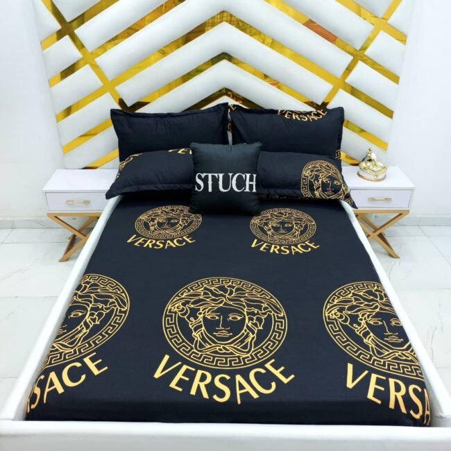 BLACK VERSACE  7/7 BEDSHEET WITH FOUR PILLOW CASES AND DUVET COVER (NO FIBER INSIDE)
