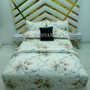 WHITE BROWN FERN 4/6 DUVET SET (WITH 2 PILLOWCASE)