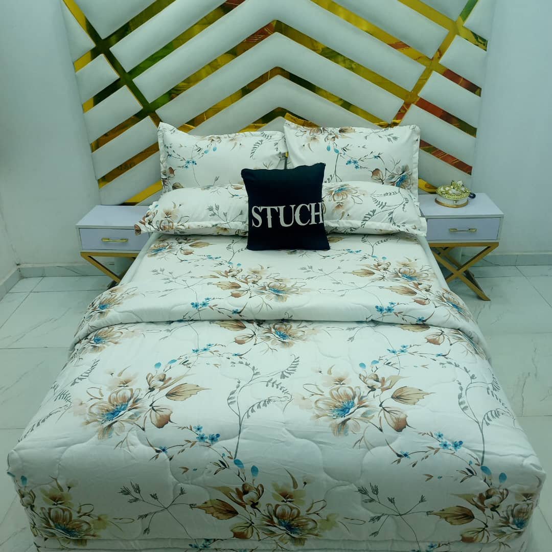 WHITE BROWN FERN 4/6 DUVET SET (WITH 2 PILLOWCASE)