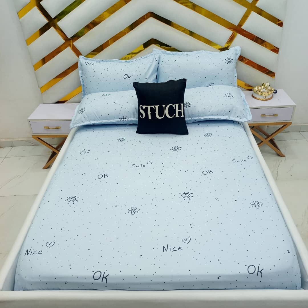 NICE BLUE 4/6 BEDSHEET WITH TWO PILLOWCASES